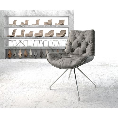 Chaise-Pivotante Taimi-Flex Cadre Crois Conique Acier Inoxydable Vintage Gris