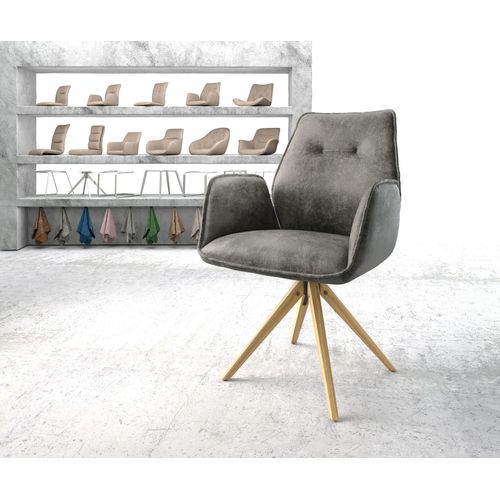 Chaise-Pivotante Zoa-Flex Cadre En Bois Angulaire Microvelours Gris Vintage