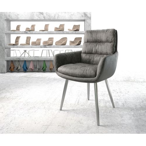 Chaise-Rembourre Abelia-Flex Avec Accoudoir 4-Pieds Conique Acier Inoxydable Gris Vintage