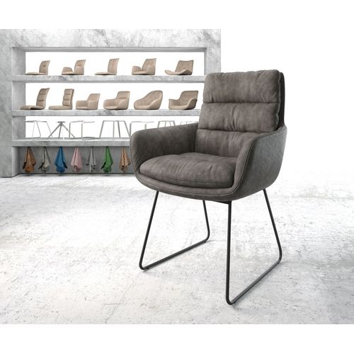 Chaise-Rembourre Abelia-Flex Avec Accoudoir Cadre Crois Noir Anthracite Vintage