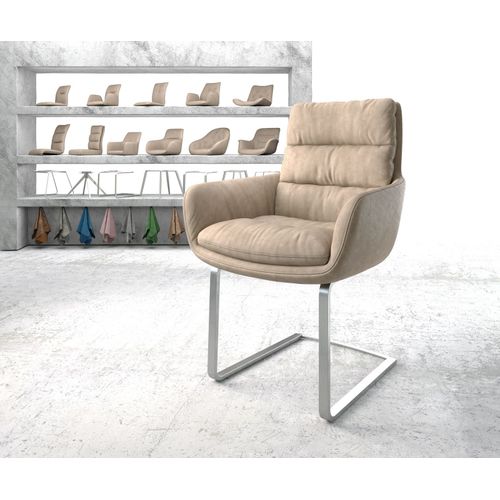 Chaise-Rembourre Abelia-Flex Avec Accoudoir Cantilever Plat Acier Inoxydable Beige Vintage