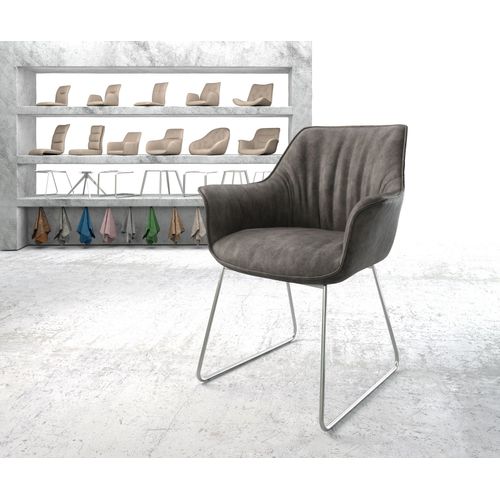 Chaise-Rembourre Keila-Flex Avec Accoudoir Cadre Crois Acier Inoxydable Anthracite Vintage