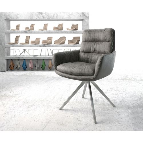 Chaise-Rembourre-Pivotante Abelia-Flex Avec Accoudoir Cadre Crois Carr Acier Inoxydable Gris Vintage