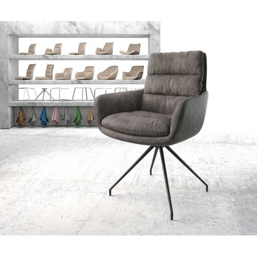 Chaise-Rembourre-Pivotante Abelia-Flex Avec Accoudoir Cadre Crois Conique Noir Anthracite Vintage