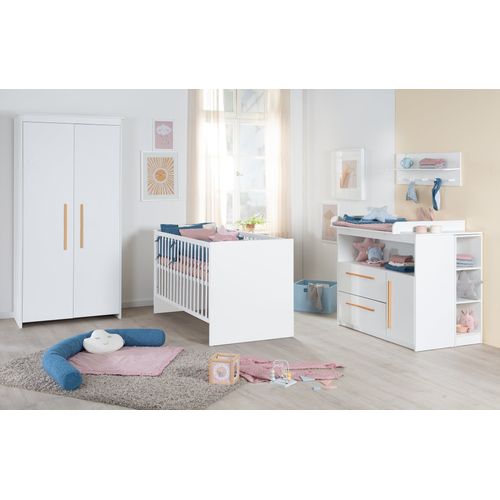 Chambre Bb 'lilo' - Lit volutif 70x140 + Table  Langer + Armoire 2 Portes - Blanc