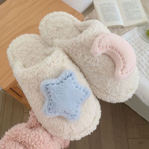 Chambre Chaud Fond Doux Mignon Baotou Coton Pantoufles Automne Et Hiver Fille Coeur Tridimensionnel toile Et Lune Pantoufles En Peluche Femmes