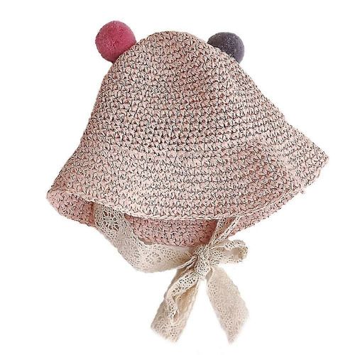 Chapeau De Paille Pliable Pour Bb, Tour De Tte De 52 Cm, Oreilles Colores, Banderole, Protection Solaire