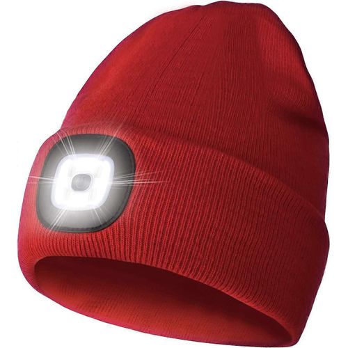Chapeau Led Avec Lumire, Chapeau De Lampe Frontale Led Rechargeable Unisexe, Bonnet En Tricot Rouge Et Chaud Pour La Scurit Hivernale, Lumire Frontale Pour Chien En Plein Air Walkinggifts Pour Hommes Femmes D