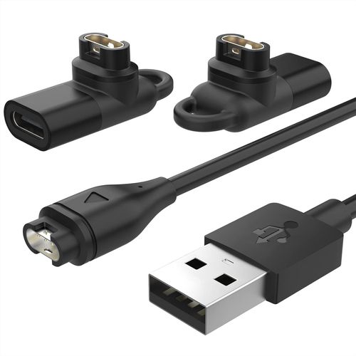 Charger Compatible With Garmin Fenix 7/7s/7x/6/6s/6x/5/5s/5x/Forerunner 245/255/Vivoactive 3/4/Venu 2,Charger With 1m Usb Charging/Data Cable And 2 Usb-C Adapters,Black
