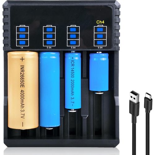 Chargeur 18650 4 Compartiments 18650 Universel Avec Affichage Led,Chargeur De Batterie Universel,Chargeur De Batterie Rapide Usb Pour Batteries 18650 18350 21700 16340 26650 Aa Aaa C 3,7 V Li-Ion