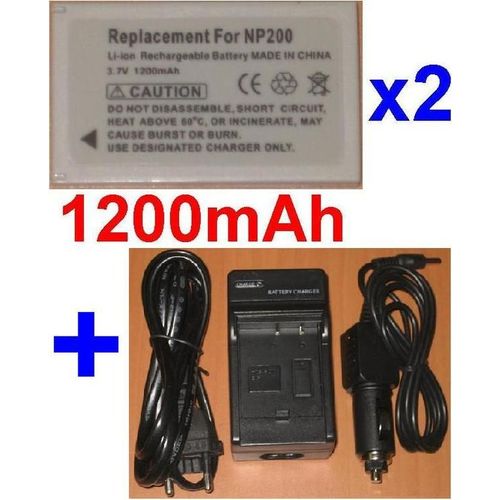 Chargeur + 2 Batteries Pour Konica Minolta NP200 NP-200 **1200mAh** compatible DiMAGE X, DiMAGE Xi, DIMAGE Xt, DIMAGE Xt Biz, DiMAGE Xg