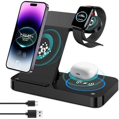 Chargeur  Induction, 4 En 1 Chargeur Sans Fil 15w Chargeur  Induction Rapide Compatible Avec Iphone 14 13 12 11 Pro Max/Plus/Xr Xs