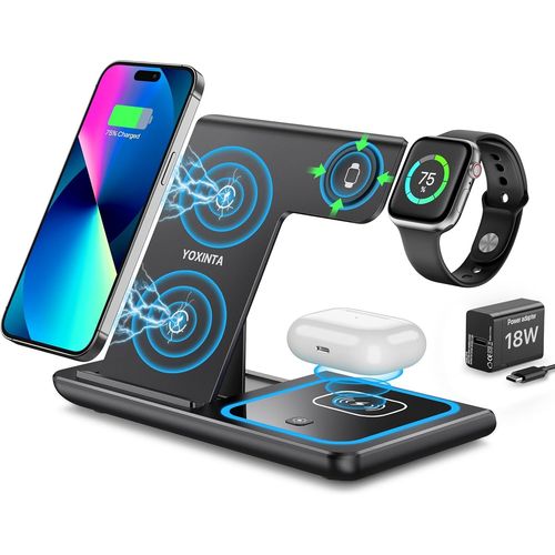 Chargeur  Induction,Station De Charge Portable Pliable 3-En-1,Chargeur Sans Fil Rapide Pour Iphone 16/15/14/13/12/11 Series,Iwatch 7/6/5/4/3/2/Se,Pour Airpods 2/3/Pro (Noir)