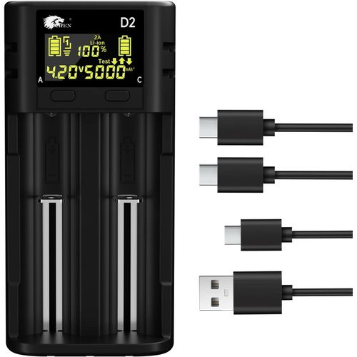 Chargeur Accu 21700 Avec Test De Capacit Intgre,2 Cables Intelligent Lcd-Display,Rapide 2 A Chargeur De Piles Pour 18650 21700 20700 1.2 V Ni-Mh Ni-Cd Aa Aaa C Batteries Rechargeable
