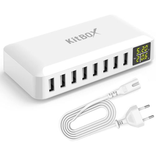 Chargeur Adaptateur 40 Watts Station De Charge Usb Multiple Avec cran Led Multiprise Usb Secteur Multi 5v 2a Chargeur Pour Iphone 15 Pro Max 14 13 12 11 Android Tlphones Portables Etc