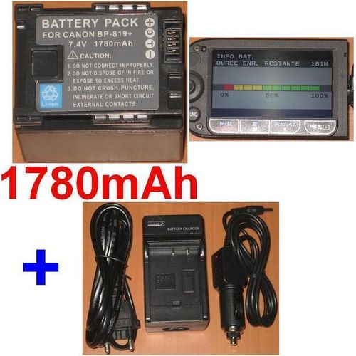 Chargeur + Batterie Pour Canon **Info-Lithium** BP-819 BP819 Vixia HF10 HF11 HF100 HG20 HG21 FS10 FS11 FS100, Flash Memory Camcorder FS10 FS100 FS11 **1780mAh**