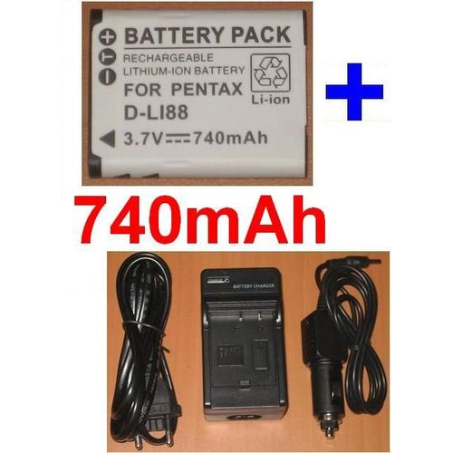 Chargeur + Batterie pour Pentax D-Li88 DLi88 D-l188 Dl188, Optio P70 **740mAh**
