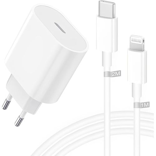 Chargeur C-L Rapide [Certifi Mfi] Pour Iphone 15/15 Pro/15 Pro Max/15 Plus/14/13/12/11/Se/Xs/Xr/Airpods, 20w [Lot De 3] Prise C-L Adaptateur Et Cable C-L Vers Lightning [1m+2m]