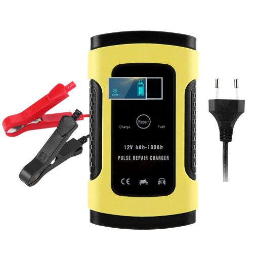 Chargeur de batterie intelligent 12 V 6 A avec ecran LCD, pour reparation de voiture et moto, jaune, EU