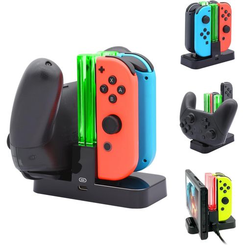 Chargeur De Manette Compatible Avec Nintendo Switch Et ModLe Oled Pour Joy-Con, Station De Charge Pour Joy-Con Et Pour Manette Pro Avec Indicateur De Charge Et Cable De Charge De Type C