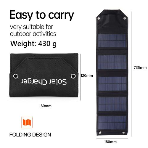 Chargeur De Panneau Solaire En Polysilicium, Stratification L'horloge, 5 Possde Un Panneau De Charge Solaire Portable, Sortie Usb Unique Pour Banque D'alimentation De Tlphone, 10w