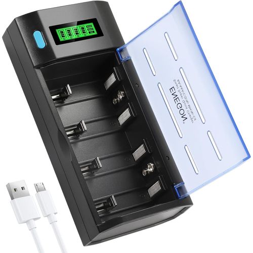 Chargeur De Piles Universel-Chargeur Intelligent Pour Piles Rechargeables Aa/Aaa/C/D/9v Nimh/Nicd-Avec cran Lcd,Charge Rapide,Fonction Dcharge,4 Emplacements Indpendants