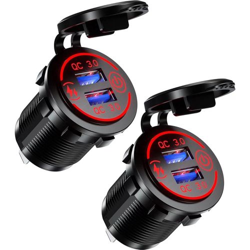 Chargeur De Voiture Double Port Qc3.0 Usb Rapide Chargeur De Voiture 36 W/3 A Charge Rapide Avec Led Bleue Et Interrupteur Tactile Pour Tlphone 12/11 Pro/Max/8,Galaxy S21/20/10/9 (Rouge)