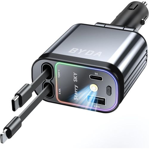 Chargeur De Voiture Rtractable 4 En 1 4 En 1,Adaptateur Usb-C 69 W Pour Iphone 16/15/14/13/12,Android,Prise Rglable  180 ,Prise En Charge Multi-Appareils,conomie D'espace,Pour Conducteurs