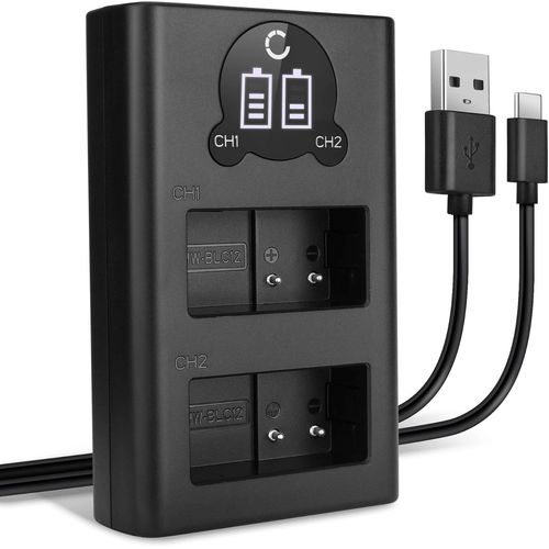 Chargeur Double DMW-BLC12 Smart et Rapide Compatible avec Panasonic Lumix DMC-FZ1000 FZ2000 FZ200 FZ300 DMC-G7 G5 G6 G70 G80 G81 DMC-GX8 GH2 DE-A80 DE-A80A Cble de Charge Alimentation Dual