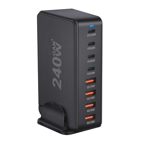 Chargeur GaN de bureau 240W, 8 ports USB Type C PD, Charge rapide 3.0 USB Type C, chargeur rapide USB Mobile 240W-EU-White