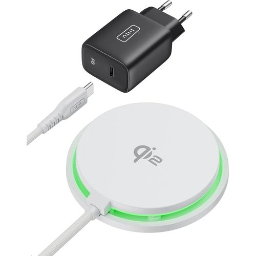 Chargeur Induction Iphone Blanc, 15w Chargeur Rapide Certifi Qi2 Compatible Magsafe, Chargeur Sans Fil Pour Iphone 16 Pro 15 14 13 12 Plus, Avec Cble Usb-C Et Adaptateur Inclus