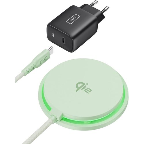 Chargeur Induction Iphone Vert Clair, 15w Chargeur Rapide Certifi Qi2 Compatible Magsafe, Chargeur Sans Fil Pour Iphone 16 Pro 15 14 13 12 Plus, Avec Cble Usb-C Et Adaptateur Inc[Ind6170884]