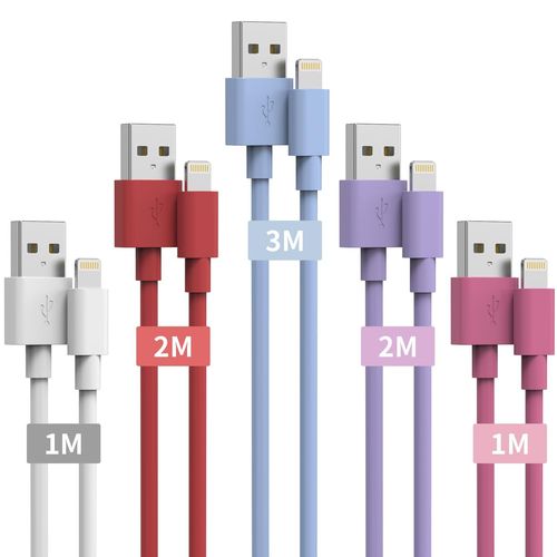 Chargeur Iphone, [1m+1m+2m+2m+3m/Lot De 5] Cble Iphone Certifi Mfi Fil Lightning Chargeur Rapide Iphone Compatible Avec Iphone 14 13 12 11 Pro Max Xr Xs X 8 7 6 Plus Se