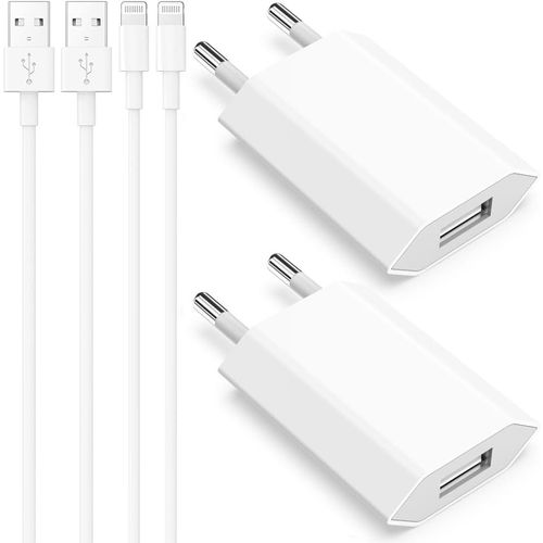 Chargeur Iphone, 4-Pack Cable De Chargeur 2m Et 5w Prises Usb Compatible Avec Iphone 8 7 6 6s Se 2020 5s 5 5c 14 13 12 11 10 Pro Max Xr X Xs Plus Pad, Adaptateur De Charger Avec Cble.[F974]