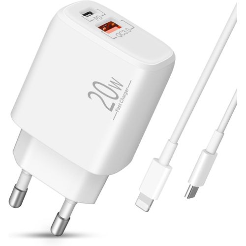 Chargeur Iphone Avec Cble Lightning De 2m, Prise Usb C 20w, Adaptateur Secteur De 2 Ports Avec Pd/Qc3.0, Chargeur Rapide Compatible Avec Iphone 14/13/12/11/Pro/Max/Mini/Se 2020/Xr[Usbc408]