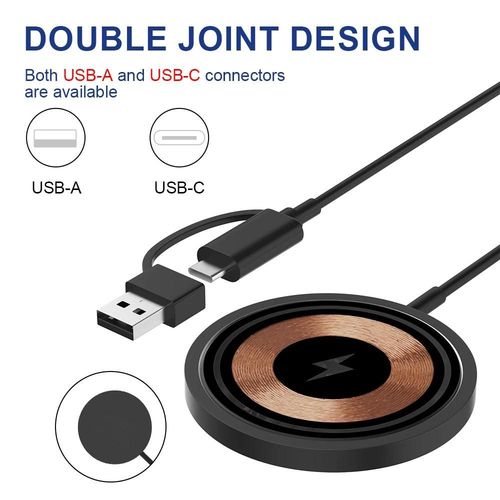 Chargeur Magntique Sans Fil 15w Usb + Type C Pour Magsafe Iphone 16 15 14 13 12 Pro Max, Charge Rapide Transparente Usb Whit Type C