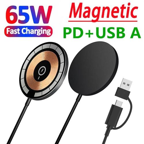 Chargeur Magntique Sans Fil 65w Usb + Type C Pour Magsafe Iphone 16 15 14 13 12 Pro Max, Station De Charge Rapide Transparente Type C Only
