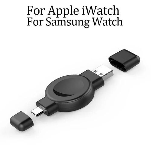 Chargeur Magntique Sans Fil Pour Samsung Galaxy Watch 6,5,4,3 Pro,Port Usb A Type C,Chargeur Rapide Portable Pour Apple Watch 9,8,7,6,5 - Type Black Charger