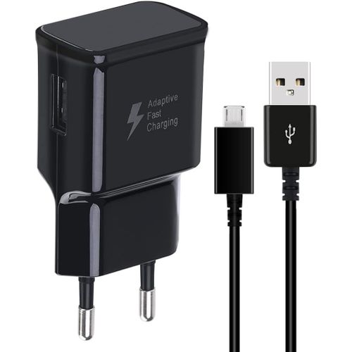 Chargeur + Micro Usb Cble Compatible Avec Samsung Galaxy S7 Edge S6 Edge S4 S3 A6 J8 J7 J6 J5 J3 Note5 Note4 Note2 Tab S Tab S2, Afc Chargeur Rapide Avec Cble 1.5m Android Universel - Noir