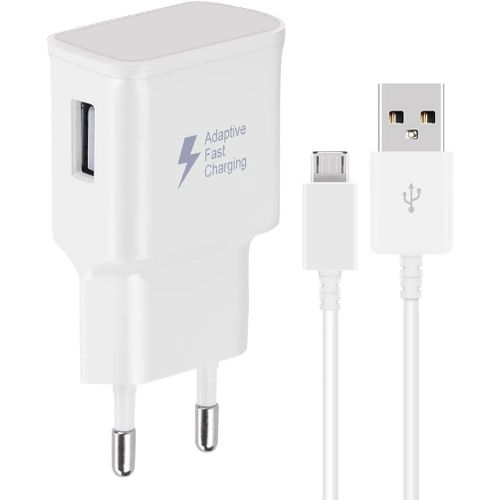Chargeur + Micro Usb Cble Compatible Avec Samsung Galaxy S7 S6 Edge S4 S3 A6 J8 J7 J6 J5 J3 Note5 Note4 Note2 Tab S Tab S2, Afc Chargeur Rapide Avec Cble 1.5m Android Universel - Blanc
