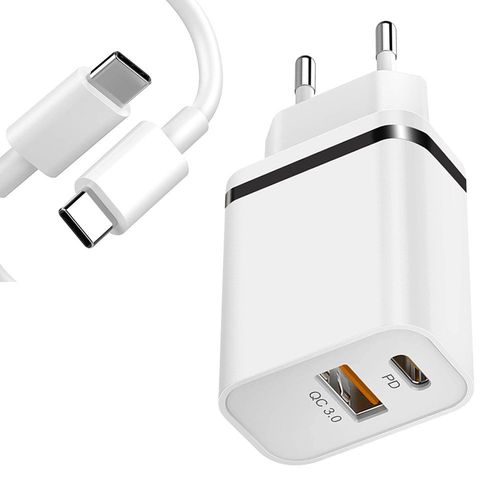 Chargeur Mural 2-Port Pd+Qc 3.0 Avec Bande Noir + Cble Usb-C Pour Oppo Reno 8 Pro 5g / 8 Lite / 8 / 7 Lite / 6z / 6 Pro / 6 - E.F.Connection