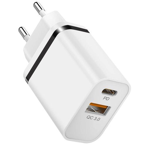 Chargeur Mural 2-Port Usb-C Et Usb-A Avec Bande Noir Pour Xiaomi Mi 10 Lite / Mi 10 Pro / Mi 10t Lite / Mi 10t Pro - E.F.Connection