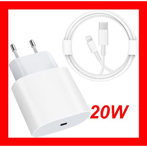 Chargeur Pour Iphone Tres Rapide 20w + Cble Usb-C Vers Lightning Iphone 8/X/Xs/Xr/11/12/13/14/ 14 Pro Mini Max