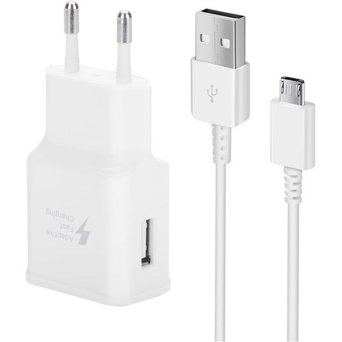 Chargeur Rapide 15w + Micro Usb Cble Compatible Avec Samsung Galaxy S6/S6 Edge/S6 Edge +/S7/S7 Edge/S5/S4/S3/S2/Note 4/5/A03/J7/J5/J3 Tab S Tab S2, Ps4, Afc Chargeur Usb Telephone, Blanc