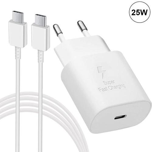 Pack Chargeur 25w Blanc Usb-C + Cble Usb-C Pour Samsung Galaxy A23 4g/5g A21s A21 A20e A14 A03s A02s - E.F.Connection