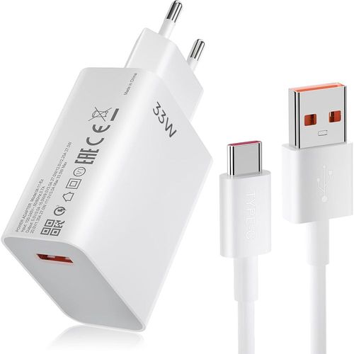 Chargeur Rapide 33w + Cble Usb-C 6a 1 Mtre Pour Xiaomi Redmi 12, Redmi 13c, Redmi 9, 9a, 9c, 10a, 9t, 10c - Booling