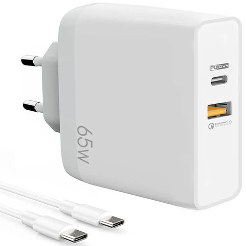 Chargeur Rapide 65w Double-Port Pd 33w + Qc 3.0 Avec Cble Usb-C 1m Pour Oppo A72 A73 5g A74 5g A92 A94 5g - E.F.Connection