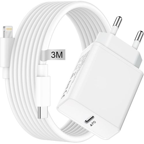 Chargeur Rapide I-Phone[Mfi Certifi], 20w Chargeur Usb C Rapide Avec 3 Mtres Cble Usb C Vers Lightning, Prise Usb C Adaptateur I-Phone Secteur Pour Apple I-Phone 14 13 Pro Max Mini 12 11 Xs X 8