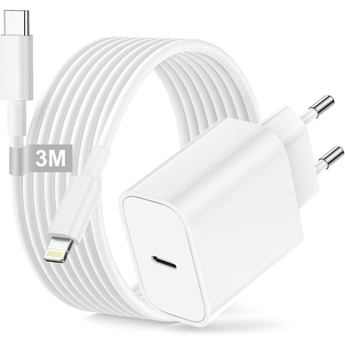 Chargeur Rapide Iphone Avec Cble Lightning 3m,25w Chargeur Usb C Rapide Prise Chargeur Iphone Usb C Adaptateur Secteur Chargeur Iphone Rapide Pour Apple Iphone 14/14 Plus/14 Pro Max/13/12/11/Se/X/8
