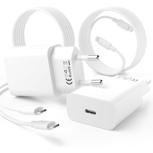 Chargeur Rapide Pour Iphone 16 15,2x 20w Chargeur Rapide Usb-C Avec 2x 2m Cble Usb-C Vers C Compatible Iphone 15/15 Plus/15 Pro/15 Pro Max/16/16 Plus/16pro Max,Air 5/4,Ipad 10/Mini 6